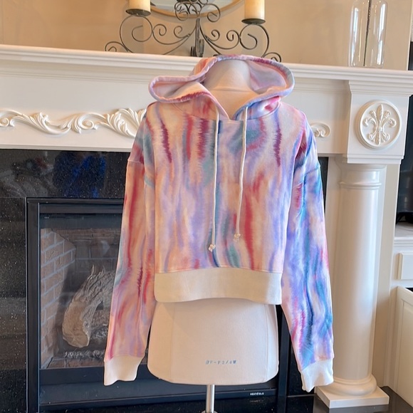 Comfy Cropped Hoodie Water Color Sweatshirt Womens Medium New - Picture 5 of 15